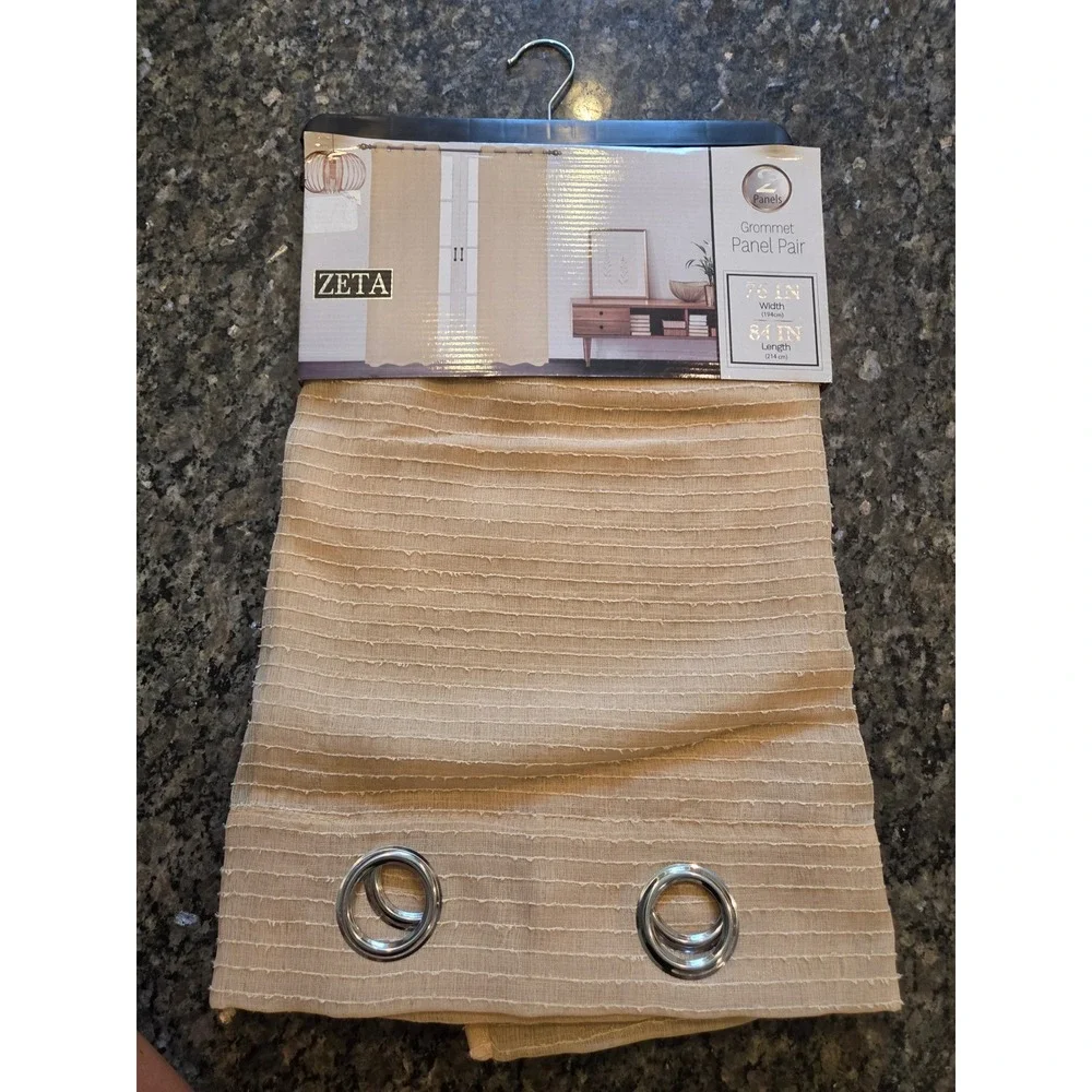Zeta‎ Taupe Textured Grommet Curtain Panel Pair 76 x 84 Modern Window Treatment